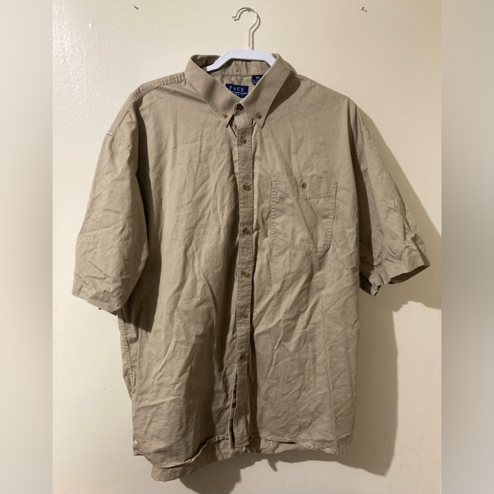 Pace Classic Mens Collared Short Sleeve Shirt Button Down Khaki Brown Cotton XXL